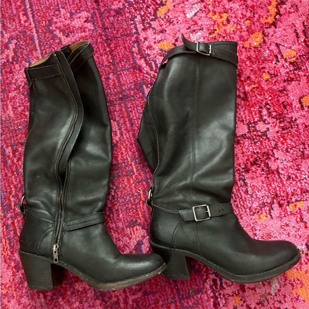 Frye Black Leather Heeled Boots